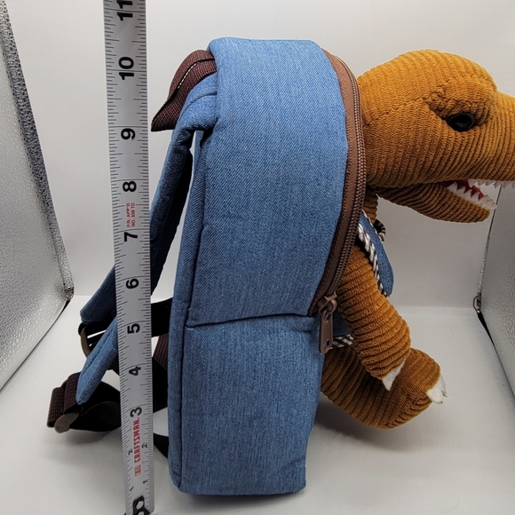 Excellent Naturally Kids Denim Backpack with Attachable Stuffed Dinosaur 18 mo.+ - Picture 8 of 10